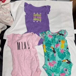 3-Pack Baby Girls One-Piece Bodysuits - Purple, Pink & Teal